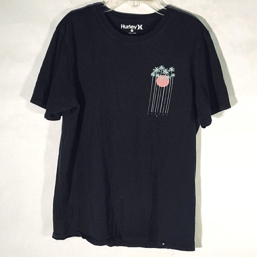 Vintage Hurley Skate Surf Sunset Palm Trees Black Short Sleeve Tee T Shirt